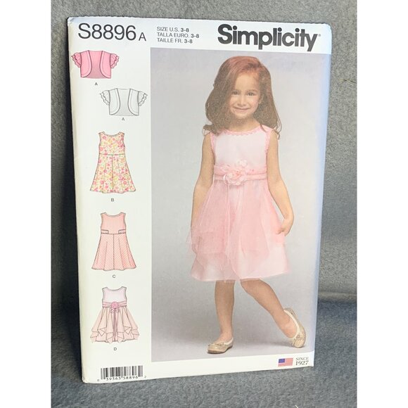 Simplicity Girls Dress Sewing pattern Sz 3-8 S8896 - Uncut - Picture 4 of 4